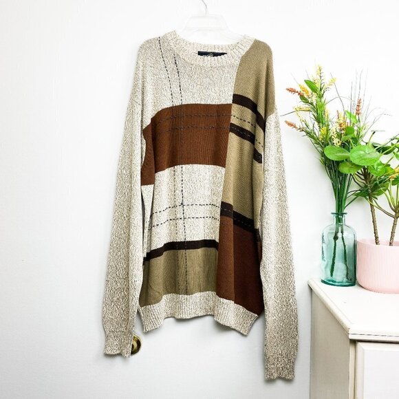 🦋 VINTAGE Patchwork Grandpa Knit Pullover Sweater XL - Picture 1 of 4